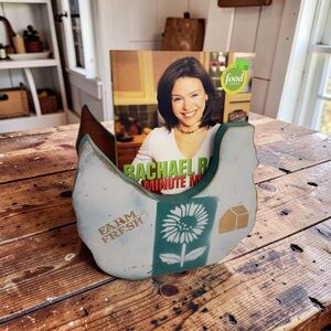Vintage Handcrafted Farm Fresh Chicken-Shaped Wood Cook Book Holders